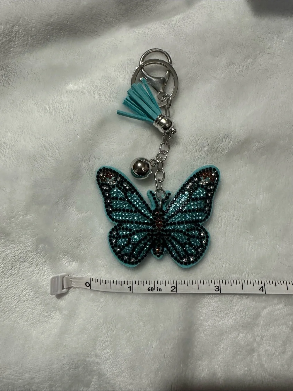 Turquoise Rhinestone Butterfly Keychain Charm with Tassel